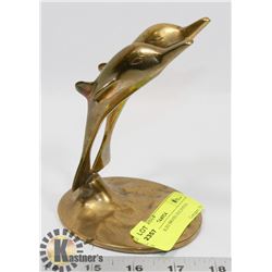 PAIR OF SOLID BRASS DOLPHINS.