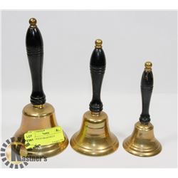 THREE SOLID BRASS BELLS.