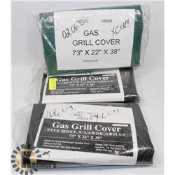 LOT OF 3 NEW GAS GRILL COVERS, 73 X 22 X 38