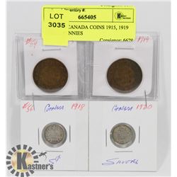 LOT OF 4 CANADA COINS 1915, 1919 LARGE PENNIES