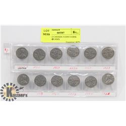 LOT OF 12 CANADA 5 CENT COINS 1920'S AND 1930'S