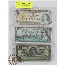 LOT OF 3 CANADA $1 BILLS 1973, 1954, 1937