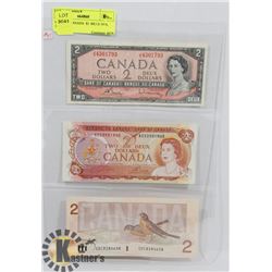 LOT OF 3 CANADA  $2  BILLS 1974, 1986, 1954