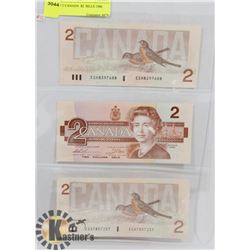 LOT OF 3 CANADA  $2  BILLS 1986