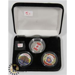 LOT OF 3 COLORED CANADA AND USA COINS