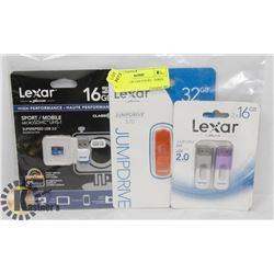 BAG W/4 NEW USB STICKS - THREE 16 GB