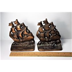 17)  SET OF 2 BRONZE SPANISH GALLEON