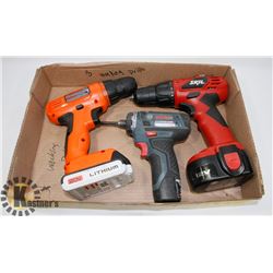 FLAT OF CORDLESS DRILLS AND BATTERIES