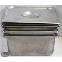 LOT OF 3 HALF SIZE STAINLESS STEEL INSERTS W/ LIDS