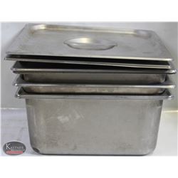 LOT OF 3 HALF SIZE STAINLESS STEEL INSERTS W/ LIDS