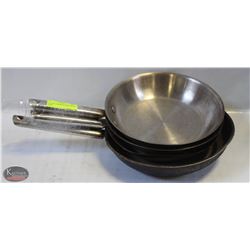 LOT OF 4 ASSORTED LARGE FRYING PANS