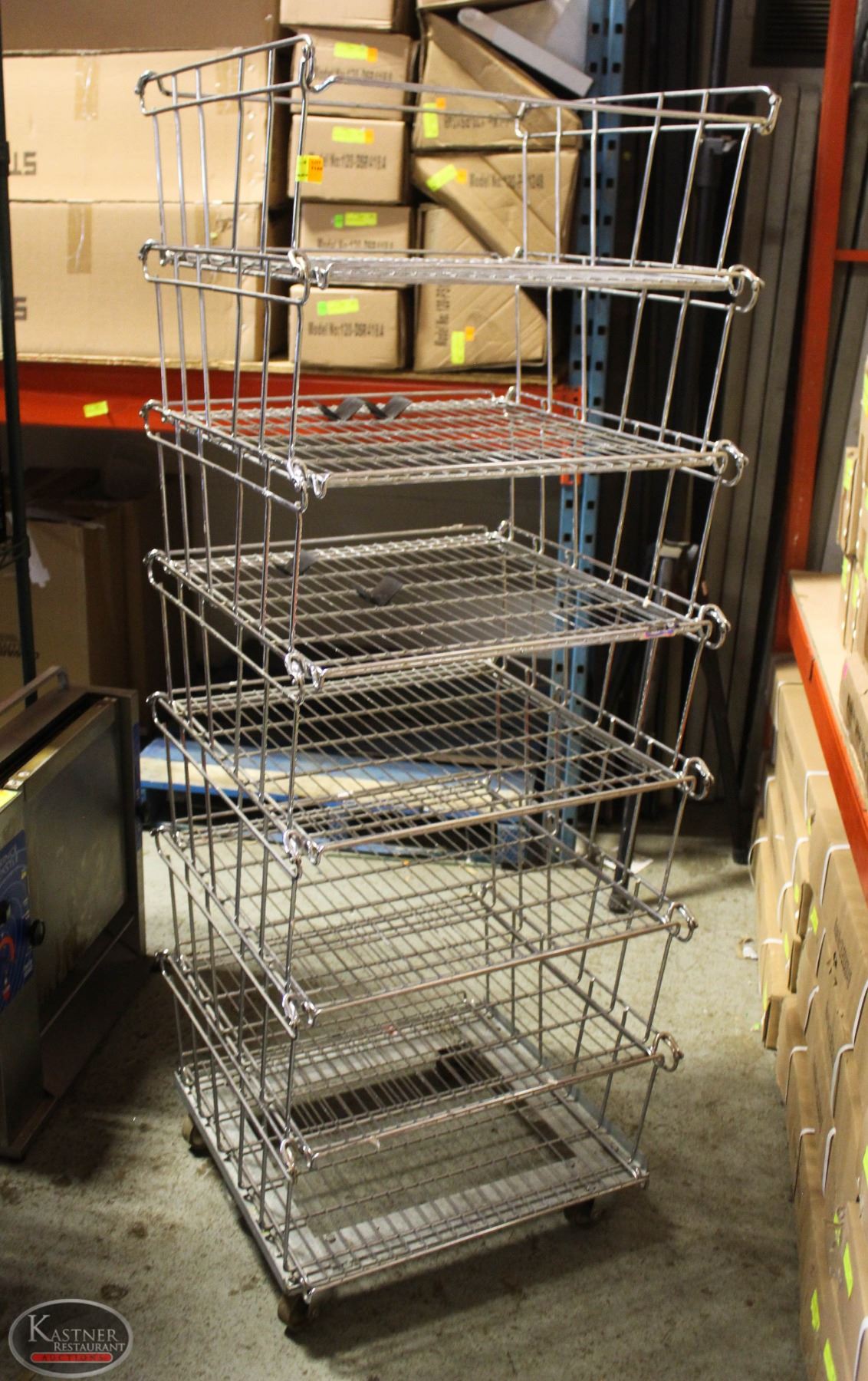 STACKING 6 TIER CHROME WIRE BASKET DISPLAY ON