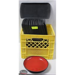 CRATE OF GREY PORCELAIN DISHES