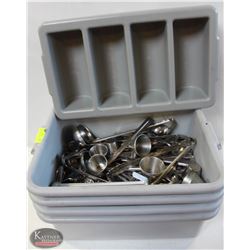 LOT OF ASSORTED UTENSILS SOLD W/ 4 BUS PANS & 1