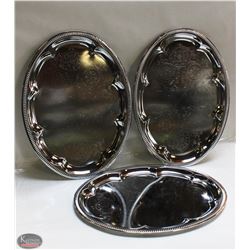 NEW OVAL TRAY 18" PLATED STEEL - LOT OF 3