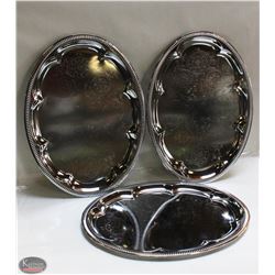 NEW OVAL TRAY 18" PLATED STEEL - LOT OF 3