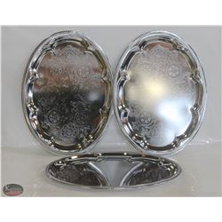 NEW OVAL TRAY 18" PLATED STEEL - LOT OF 3
