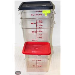 TWO 18 QT INGREDIENT BINS W/ LIDS + ONE 6QT. W/