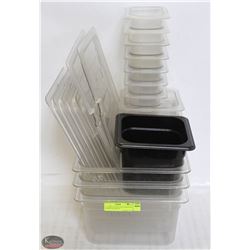 13  ASSORTED SIZE POLYCARB FOOD INSERTS W/ SERVICE