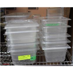 LOT OF 25 ASSORTED SIZED POLYCARB INSERTS W/ LIDS