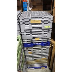 LOT OF 7 DISHWASHER TRAYS W/ ASSORTED GLASSWARE