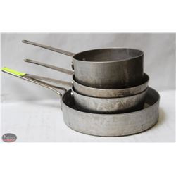 3 ALUMINUM STOCK POTS W/ 12" CROWN SAUCEPAN