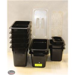 10 ASSORTED PLASTIC FOOD INSERTS WITH LID & DRIP