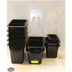 10 ASSORTED PLASTIC FOOD INSERTS WITH LID & DRIP