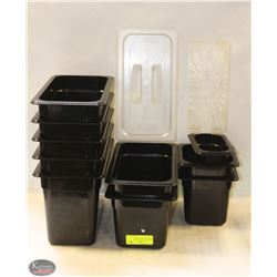 10 ASSORTED PLASTIC FOOD INSERTS WITH LID & DRIP