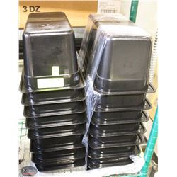 LOT OF 17 BLACK PLASTIC FOOD INSERTS WITH 2 LIDS &