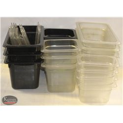 LOT OF 17 ASSORTED SIZED POLYCARB INSERTS W/ LIDS