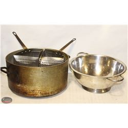 ALUMINUM POT W/ 2 PASTA COOKER S/S STRAINERS &