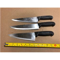 USED SHARPENED KNIVES BLACK HANDLE  - LOT OF 3