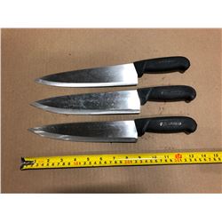 USED SHARPENED KNIVES BLACK HANDLE  - LOT OF 3