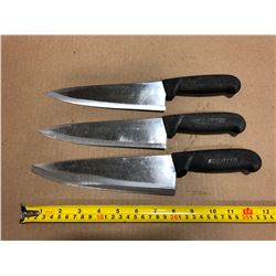 USED SHARPENED KNIVES BLACK HANDLE  - LOT OF 3