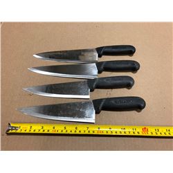 USED SHARPENED KNIVES BLACK HANDLE - LOT OF 4