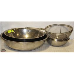 LOT OF 10 ASSORTED S/S MIXING BOWLS W/ STRAINER