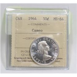 1964 CANADIAN 50 CENT SILVER COIN GRADED MS-64