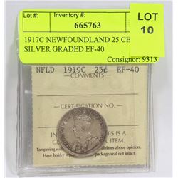 1919C NEWFOUNDLAND 25 CENT SILVER GRADED EF-40