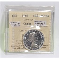 1963 CANADIAN 50 CENT SILVER COIN  GRADED PL-65