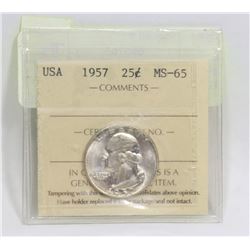 1957 USA 25 CENT SILVER COIN GRADED MS-65