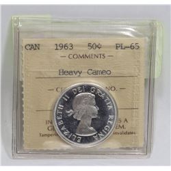1963 CANADIAN 50 CENT SILVER COIN GRADED PL-65