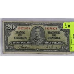 1937 CANADIAN 20 DOLLAR BILL.
