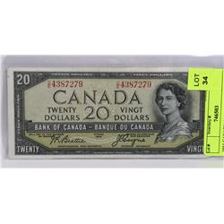 1954 CANADIAN DEVILS FACE 20 DOLLAR BILL.