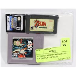 3 VINTAGE VIDEO GAMES ZELDA, POKEMON, STAR WARS