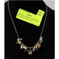 CRYSTALS, FRESHWATER PEARLS ON A STERLING SILVER