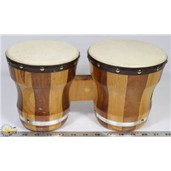 A PAIR OF WOODEN BONGO DRUMS
