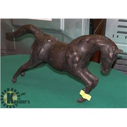 LARGE ANTQUE LEATHER WARPPED GLASS EYED STALLION