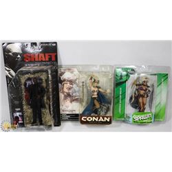 3 ACTION FIGURES-SPAWN, SHAFT, CONAN