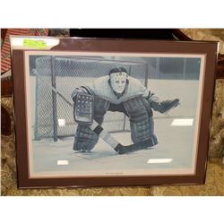 VINTAGE GOALIE "AT THE CREASE" PRINT, KEN DENBY